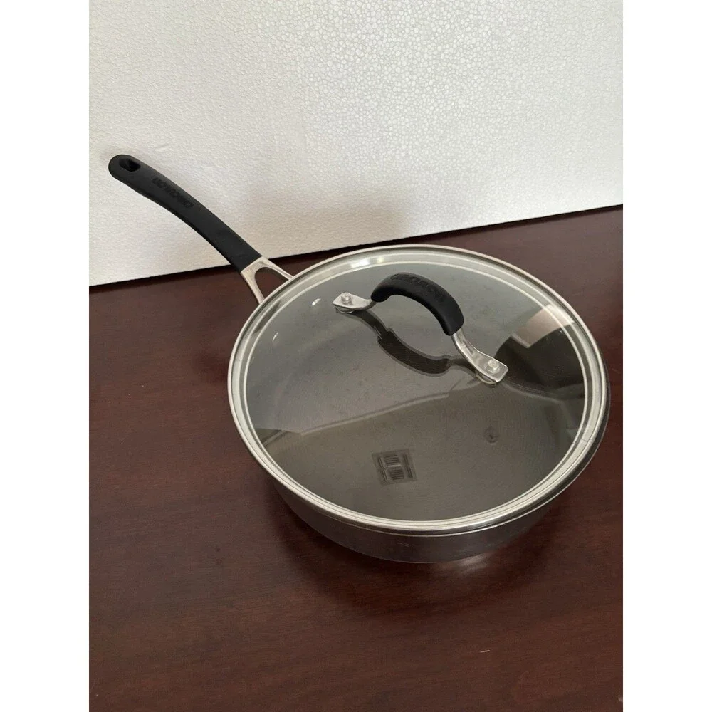 Circulon SteelSheild Stainless Steel 3 Quart Saucepan w Lid, Silver, Blk handles